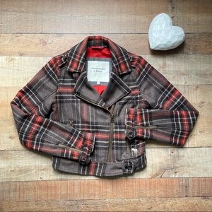 Abercrombie & Fitch Plaid Hip Length Moto Jacket Womens Small
